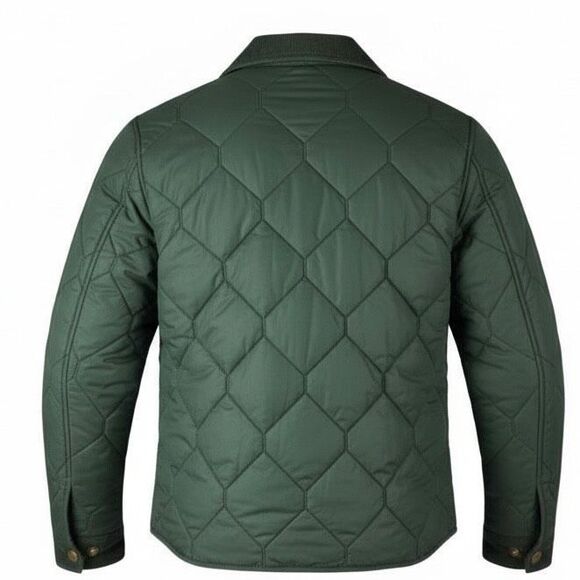 Frank & Oak Green Quilted Jacket Corduroy Collar Plaid Lining Snap Front M - Picture 5 of 8